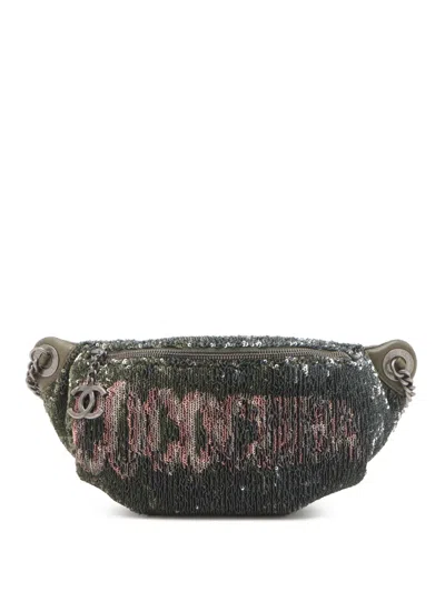 Pre-owned Chanel 2016-2017 Sequin And Quilted Lambskin Coco Cuba Waist Bag Belt Bag In Brown