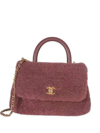 Pre-owned Chanel 2016-2017 Shearling Top Handle Coco Tote Bag In Purple