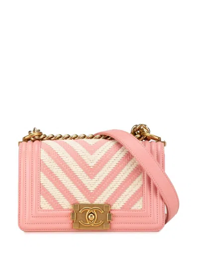 Pre-owned Chanel 2016-2017 Small Braided Chevron Boy Flap Crossbody Bag In Pink