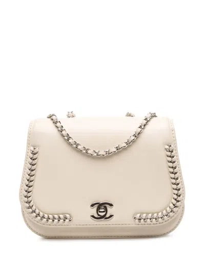 Pre-owned Chanel 2016-2017 Small Calfskin Braided Chic Flap Shoulder Bag In White