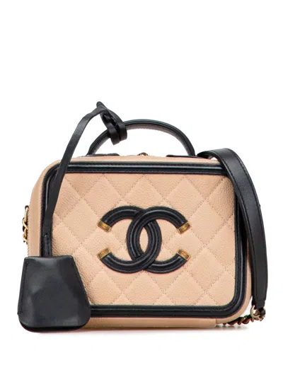 Pre-owned Chanel 2016-2017 Small Caviar Cc Filigree Vanity Case Satchel