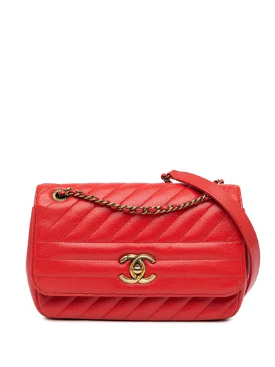 Pre-owned Chanel 2016-2017 Small Diagonal Quilted Goatskin Flap Crossbody Bag In Red