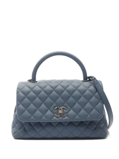 Pre-owned Chanel 2016-2017 Small Diamond-quilting Tote Bag In Blue