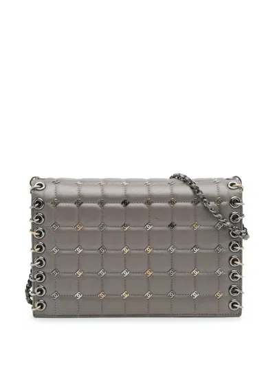 Pre-owned Chanel 2016-2017 Small Lambskin Chocolate Bar Cc Piercing Studded Chain Flap Crossbody Bag In Gray