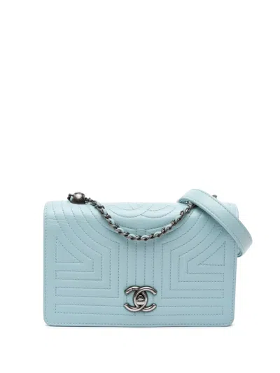 Pre-owned Chanel 2016-2017 Small Quilted Calfskin Korean Garden Flap Crossbody Bag In Blue