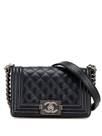 Pre-owned Chanel 2016-2017 Small Quilted Caviar Boy Flap Crossbody Bag In Black