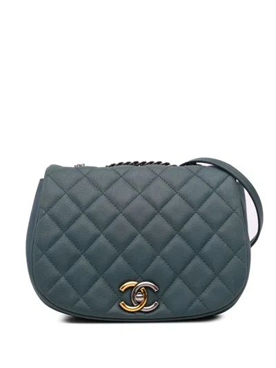 Pre-owned Chanel 2016-2017 Small Quilted Caviar Casual Pocket Flap Crossbody Bag In Blue