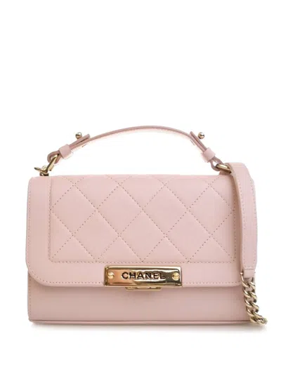 Pre-owned Chanel 2016-2017 Small Quilted Grained Calfskin Label Click Flap Satchel