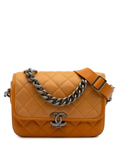 Pre-owned Chanel 2016-2017 Small Quilted Iridescent Calfskin And Caviar Daily Carry Flap Satchel