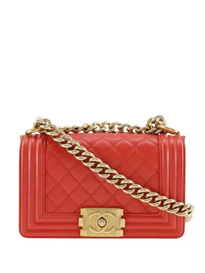 Pre-owned Chanel 2016-2017 Small Quilted Lambskin Boy Flap Crossbody Bag In Red