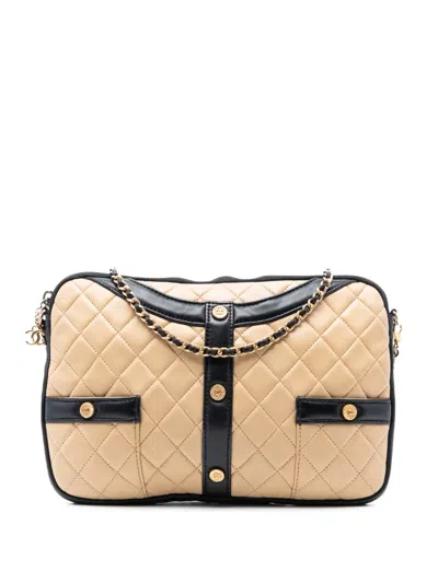 Pre-owned Chanel 2016-2017 Small Quilted Lambskin Girl Clutch On Chain Crossbody Bag In Brown