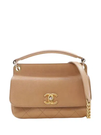 Pre-owned Chanel 2016-2017 Small Stitched Caviar Cc Lock Top Handle Flap Satchel