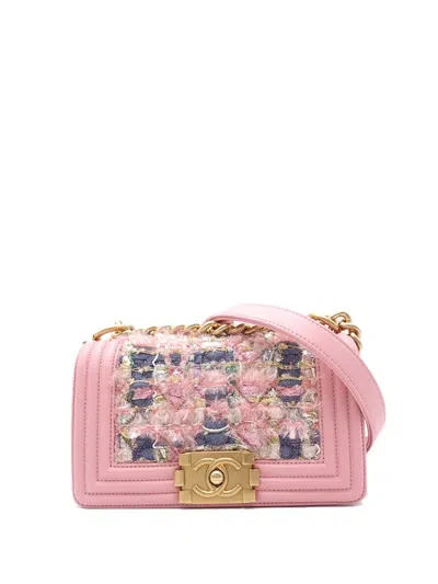 Pre-owned Chanel 2016-2017 Small Tweed And Lambskin Boy Flap Crossbody Bag