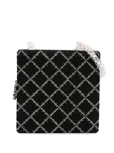 Pre-owned Chanel 2016-2017 Tweed And Resin Zipped Chain Shopping Bag Crossbody Bag In Black