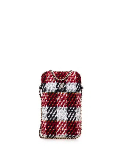 Pre-owned Chanel 2016-2017 Tweed Chain Around Phone Holder Crossbody Bag In Multi