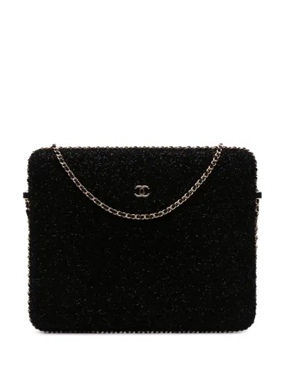Pre-owned Chanel 2016-2017 Tweed Chain Around Tablet Holder Crossbody Bag