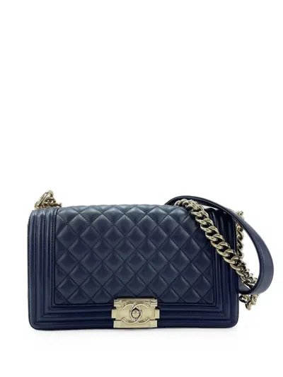 Pre-owned Chanel 2016 Boy  Quilted Shoulder Bag In Blue