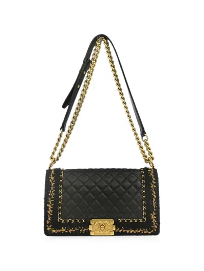 Pre-owned Chanel 2016 Boy Tweed Shoulder Bag In 黑色
