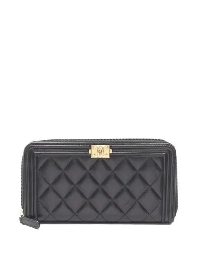 Pre-owned Chanel 2016 Boy Wallet In Black