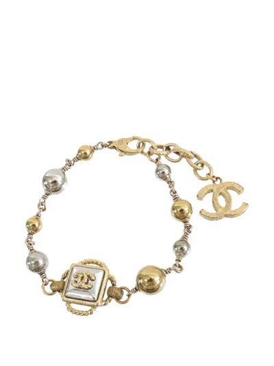 Pre-owned Chanel 2016 Cc Gold And Palladium Plated Station Bracelet Costume Bracelet