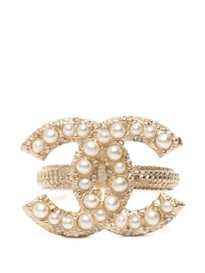 Pre-owned Chanel 2016 Cc Mark Ring In Gold