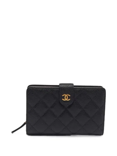 Pre-owned Chanel 2016 Cc Quilted French Wallet In Black