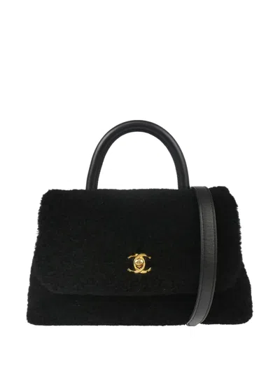 Pre-owned Chanel 2016 Cc Shearling Medium Shoulder Bag In Black