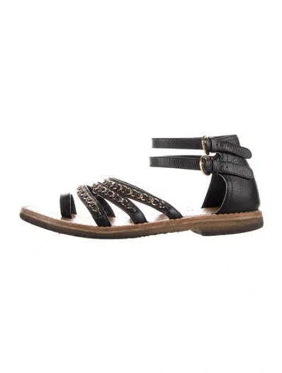Pre-owned Chanel 2016 Chain-link Accent Gladiator Sandals In Black