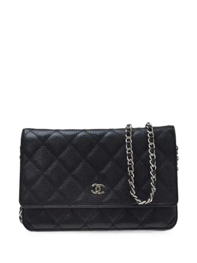 Pre-owned Chanel 2016 Classic Wallet On Chain Shoulder Bag In Black