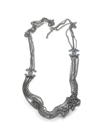 Pre-owned Chanel 2016 Crystal Cc Chain Necklace In Black