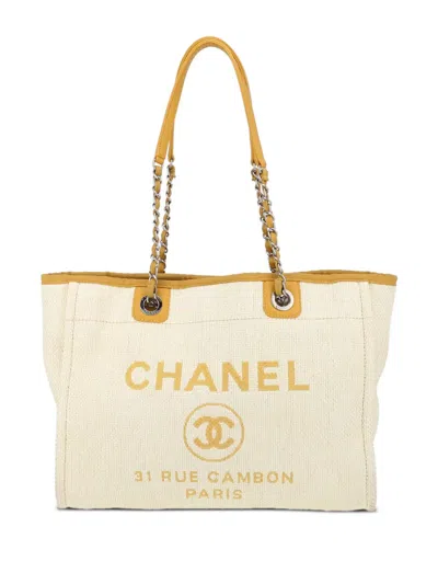 Pre-owned Chanel 2016 Deauville Tote Bag In Yellow