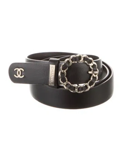 Pre-owned Chanel 2016 Interlocking Cc Logo Belt In Black
