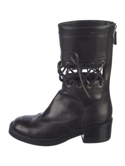 Pre-owned Chanel 2016 Interlocking Cc Logo Boots In Black