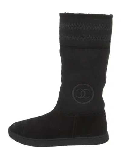 Pre-owned Chanel 2016 Interlocking Cc Logo Boots In Black