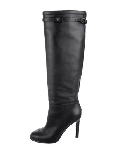 Pre-owned Chanel 2016 Interlocking Cc Logo Boots In Black