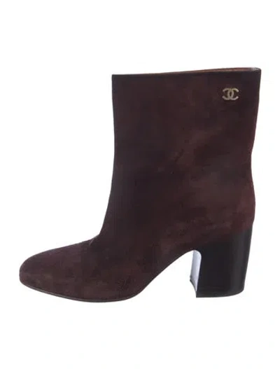 Pre-owned Chanel 2016 Interlocking Cc Logo Boots In Burgundy
