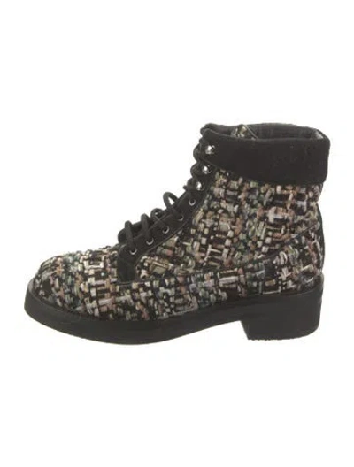 Pre-owned Chanel 2016 Interlocking Cc Logo Combat Boots