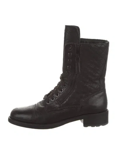 Pre-owned Chanel 2016 Interlocking Cc Logo Combat Boots In Black