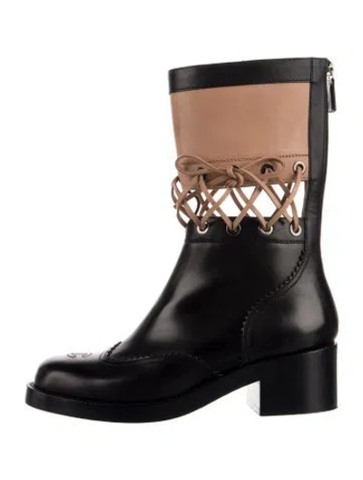 Pre-owned Chanel 2016 Interlocking Cc Logo Combat Boots In Black