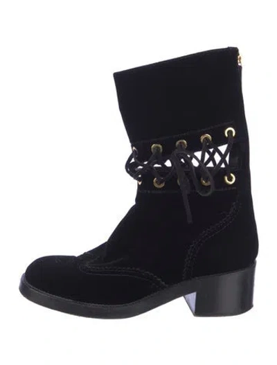 Pre-owned Chanel 2016 Interlocking Cc Logo Combat Boots In Black