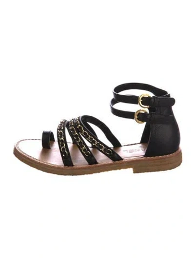 Pre-owned Chanel 2016 Interlocking Cc Logo Gladiator Sandals In Black