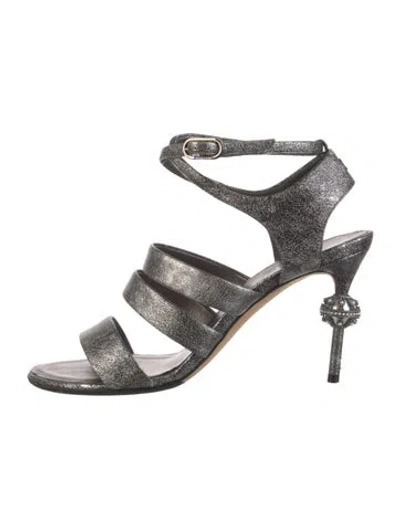 Pre-owned Chanel 2016 Interlocking Cc Logo Gladiator Sandals In Gray