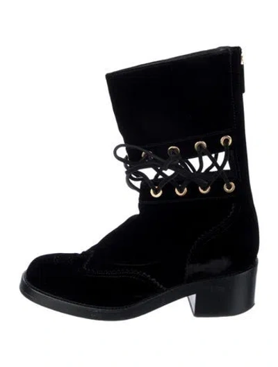 Pre-owned Chanel 2016 Interlocking Cc Logo Lace-up Boots In Black