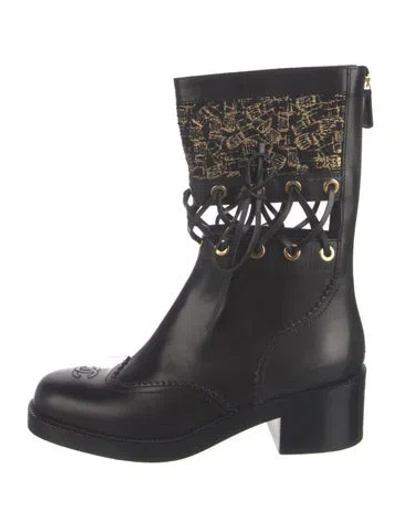 Pre-owned Chanel 2016 Interlocking Cc Logo Lace-up Boots In Black