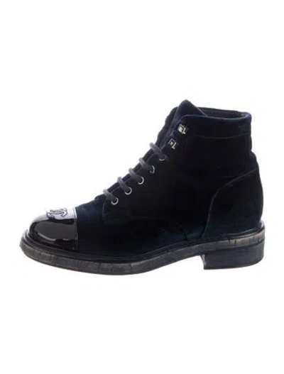 Pre-owned Chanel 2016 Interlocking Cc Logo Lace-up Boots In Blue