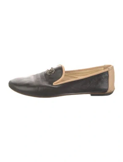 Pre-owned Chanel 2016 Interlocking Cc Logo Loafers In Black