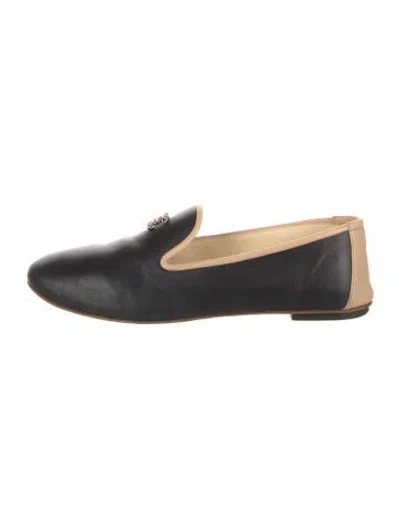 Pre-owned Chanel 2016 Interlocking Cc Logo Loafers In Black