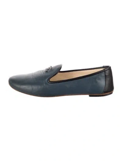 Pre-owned Chanel 2016 Interlocking Cc Logo Loafers In Blue