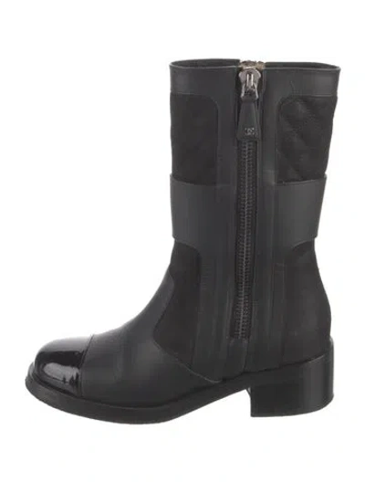 Pre-owned Chanel 2016 Interlocking Cc Logo Moto Boots In Black