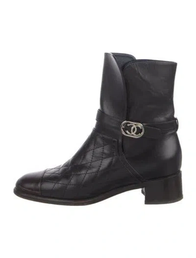 Pre-owned Chanel 2016 Interlocking Cc Logo Moto Boots In Black